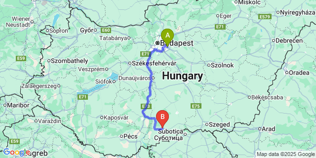 Map: Budapest Airport (BUD), Ferihegy, Liszt Ferenc to Csávoly