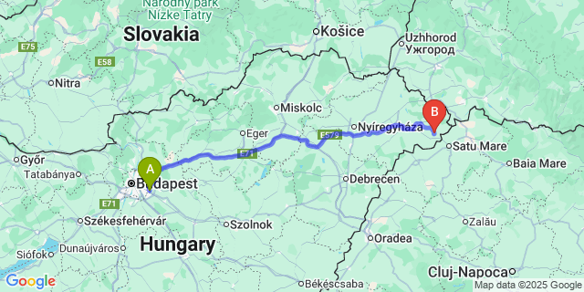 Map: Budapest Airport (BUD), Ferihegy, Liszt Ferenc to Csegöld