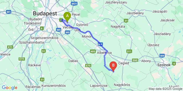 Map: Budapest Airport (BUD), Ferihegy, Liszt Ferenc to Csemõ