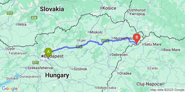 Map: Budapest Airport (BUD), Ferihegy, Liszt Ferenc to Csengerújfalu