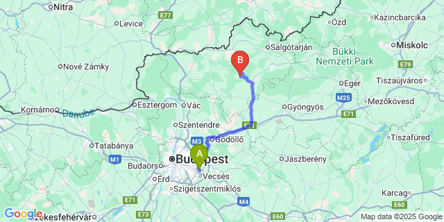 Map: Budapest Airport (BUD), Ferihegy, Liszt Ferenc to Cserhátszentiván