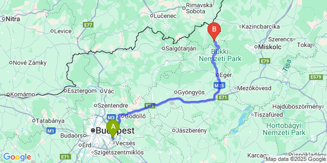 Map: Budapest Airport (BUD), Ferihegy, Liszt Ferenc to Csernely