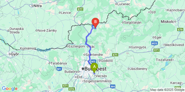 Map: Budapest Airport (BUD), Ferihegy, Liszt Ferenc to Csesztve