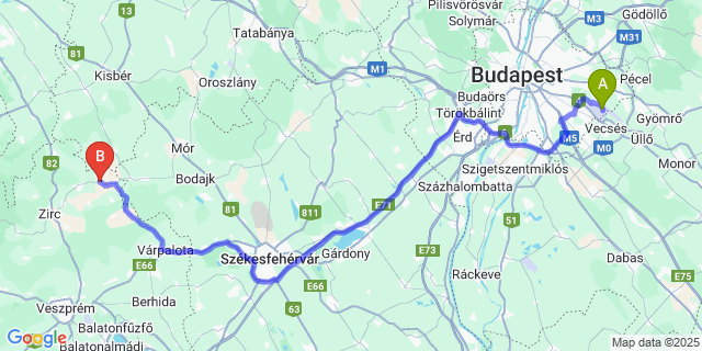 Map: Budapest Airport (BUD), Ferihegy, Liszt Ferenc to Csetény