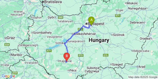 Map: Budapest Airport (BUD), Ferihegy, Liszt Ferenc to Csikóstőttős