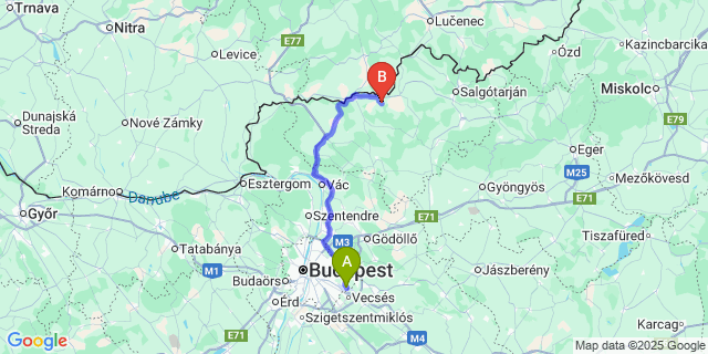 Map: Budapest Airport (BUD), Ferihegy, Liszt Ferenc to Csitár