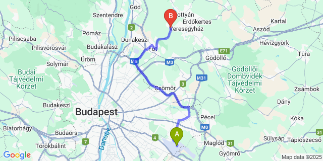 Map: Budapest Airport (BUD), Ferihegy, Liszt Ferenc to Csomád