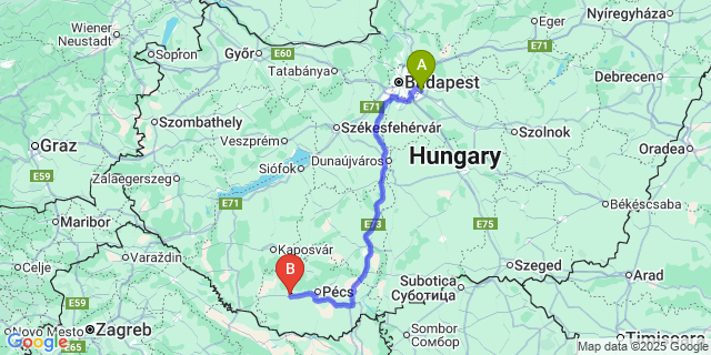 Map: Budapest Airport (BUD), Ferihegy, Liszt Ferenc to Csonkamindszent