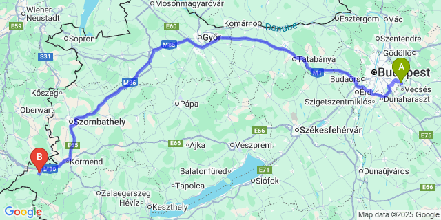 Map: Budapest Airport (BUD), Ferihegy, Liszt Ferenc to Csörötnek