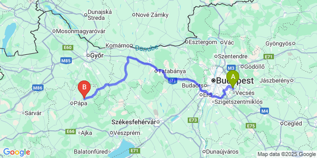 Map: Budapest Airport (BUD), Ferihegy, Liszt Ferenc to Csót