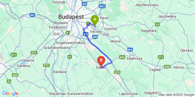 Map: Budapest Airport (BUD), Ferihegy, Liszt Ferenc to Dabas