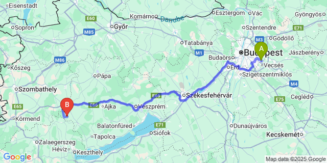 Map: Budapest Airport (BUD), Ferihegy, Liszt Ferenc to Dabronc