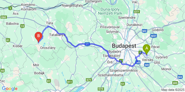 Map: Budapest Airport (BUD), Ferihegy, Liszt Ferenc to Dad