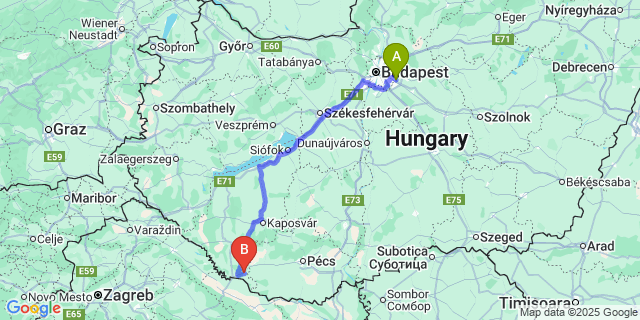 Map: Budapest Airport (BUD), Ferihegy, Liszt Ferenc to Darány