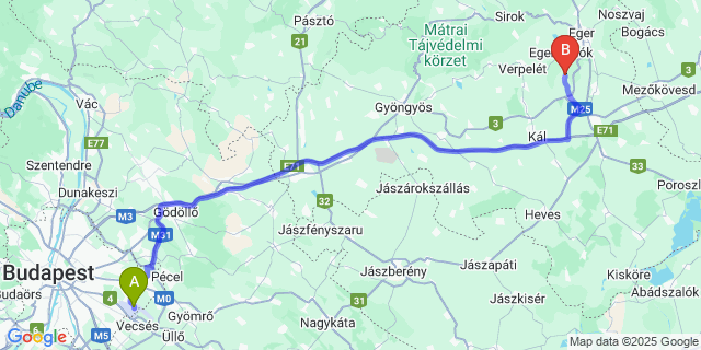 Map: Budapest Airport (BUD), Ferihegy, Liszt Ferenc to Demjén