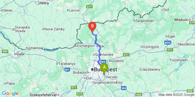 Map: Budapest Airport (BUD), Ferihegy, Liszt Ferenc to Diósjenő