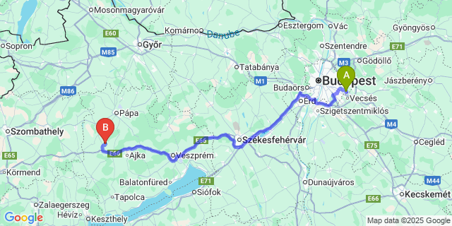 Map: Budapest Airport (BUD), Ferihegy, Liszt Ferenc to Doba