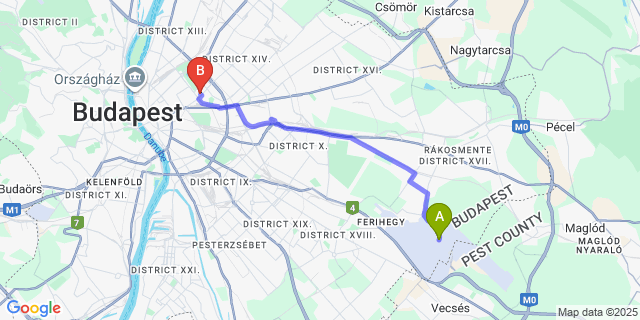 Map: Budapest Airport (BUD), Ferihegy, Liszt Ferenc to Dominik Panzio