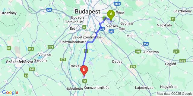 Map: Budapest Airport (BUD), Ferihegy, Liszt Ferenc to Dömsöd