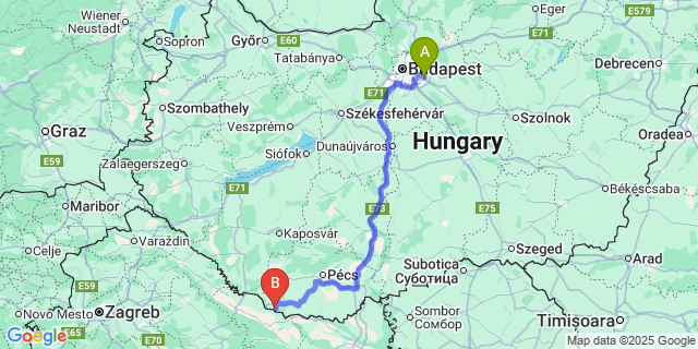 Map: Budapest Airport (BUD), Ferihegy, Liszt Ferenc to Drávakeresztúr
