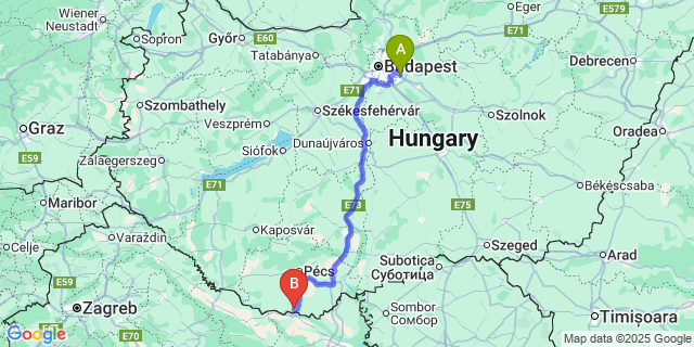 Map: Budapest Airport (BUD), Ferihegy, Liszt Ferenc to Drávapalkonya