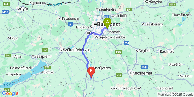 Map: Budapest Airport (BUD), Ferihegy, Liszt Ferenc to Dunaegyháza