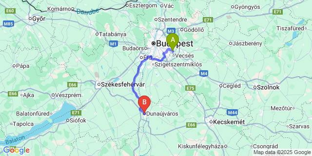 Map: Budapest Airport (BUD), Ferihegy, Liszt Ferenc to Dunaújváros