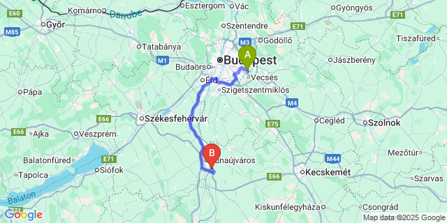 Map: Budapest Airport (BUD), Ferihegy, Liszt Ferenc to Dunavecse