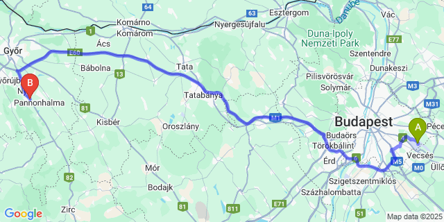 Map: Budapest Airport (BUD), Ferihegy, Liszt Ferenc to Écs