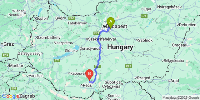 Map: Budapest Airport (BUD), Ferihegy, Liszt Ferenc to Erdősmecske