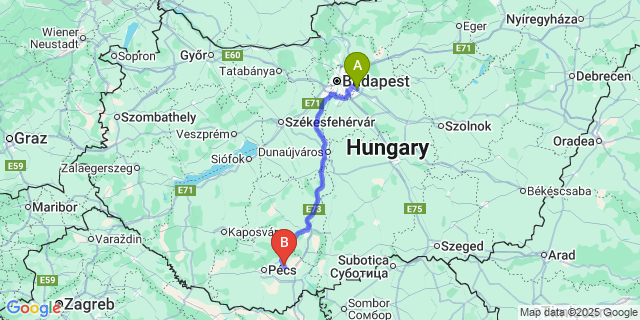 Map: Budapest Airport (BUD), Ferihegy, Liszt Ferenc to Erzsébet