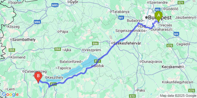 Map: Budapest Airport (BUD), Ferihegy, Liszt Ferenc to Esztergályhorváti