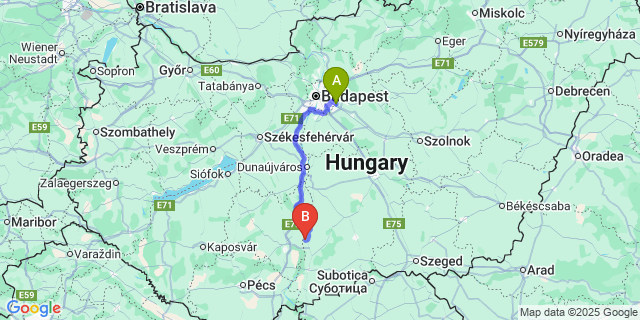 Map: Budapest Airport (BUD), Ferihegy, Liszt Ferenc to Fajsz
