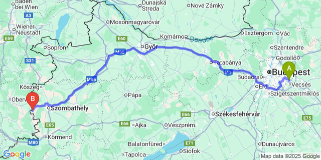Map: Budapest Airport (BUD), Ferihegy, Liszt Ferenc to Felsőcsatár