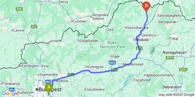 Map: Budapest Airport (BUD), Ferihegy, Liszt Ferenc to Felsőgagy