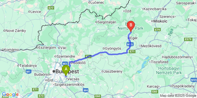 Map: Budapest Airport (BUD), Ferihegy, Liszt Ferenc to Felsőtárkány