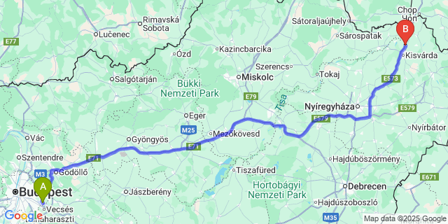 Map: Budapest Airport (BUD), Ferihegy, Liszt Ferenc to Fényeslitke