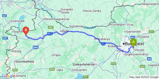 Map: Budapest Airport (BUD), Ferihegy, Liszt Ferenc to Fertőd