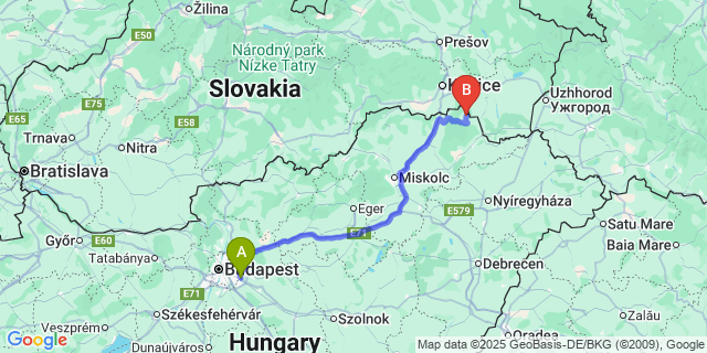 Map: Budapest Airport (BUD), Ferihegy, Liszt Ferenc to Füzérkajata