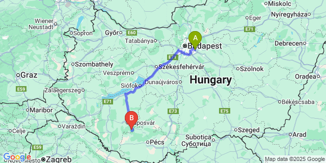 Map: Budapest Airport (BUD), Ferihegy, Liszt Ferenc to Gálosfa