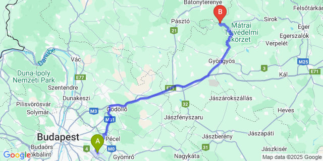 Map: Budapest Airport (BUD), Ferihegy, Liszt Ferenc to Galyatető