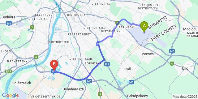 Map: Budapest Airport (BUD), Ferihegy, Liszt Ferenc to Gastland M0 Hotel & Conference Center
