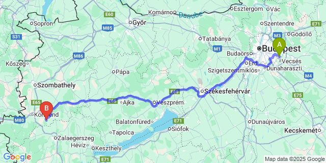 Map: Budapest Airport (BUD), Ferihegy, Liszt Ferenc to Gersekarát