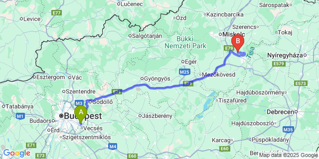 Map: Budapest Airport (BUD), Ferihegy, Liszt Ferenc to Girincs