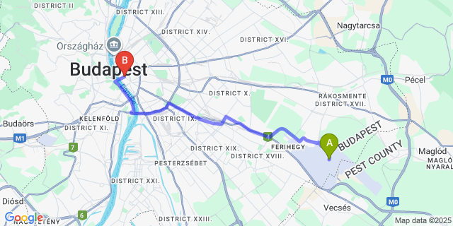 Map: Budapest Airport (BUD), Ferihegy, Liszt Ferenc to Giselle Vintage Doubles - Adults Only