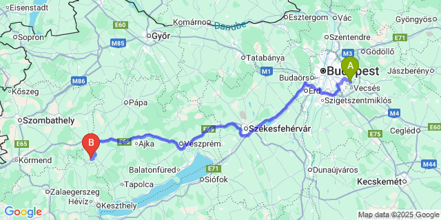 Map: Budapest Airport (BUD), Ferihegy, Liszt Ferenc to Gógánfa