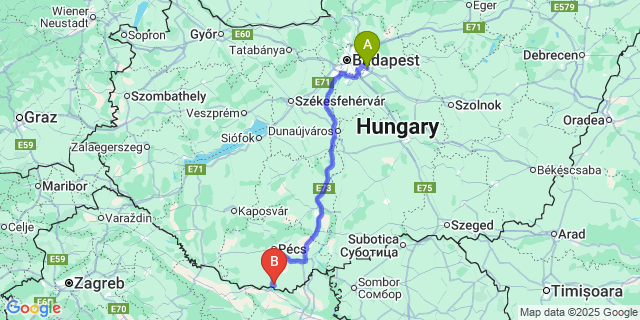 Map: Budapest Airport (BUD), Ferihegy, Liszt Ferenc to Gordisa