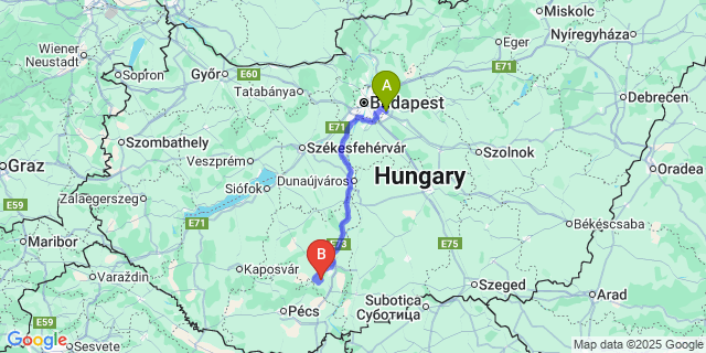 Map: Budapest Airport (BUD), Ferihegy, Liszt Ferenc to Grábóc