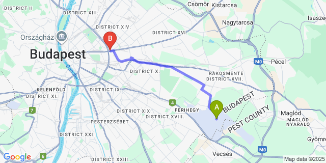Map: Budapest Airport (BUD), Ferihegy, Liszt Ferenc to Green Hotel Budapest