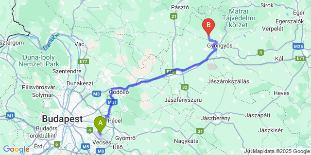 Map: Budapest Airport (BUD), Ferihegy, Liszt Ferenc to Gyöngyöstarján